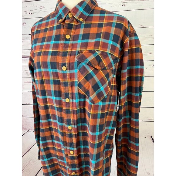 Duluth Trading Company long sleeve button front shirt Large Slim Fit brown plaid - Picture 7 of 10